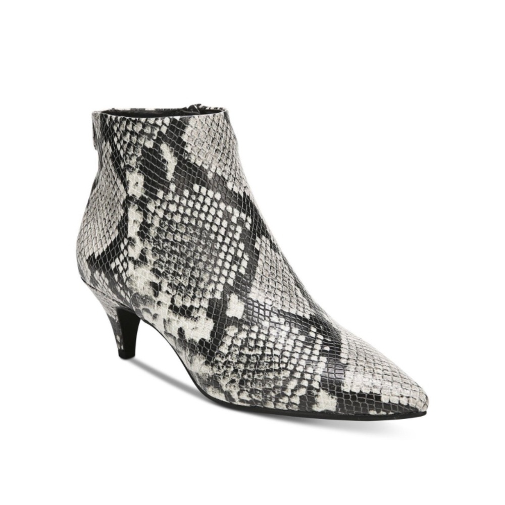 Sam Edelman Circus snake print black white 6 kitten heel pointed toe zip boots